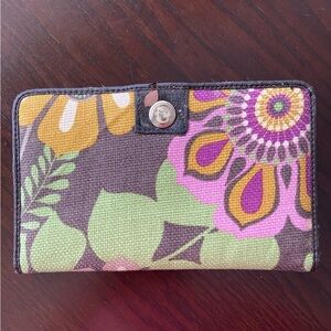Spartina 449 Large BiFold Natural Linen Wallet Snap Close Floral